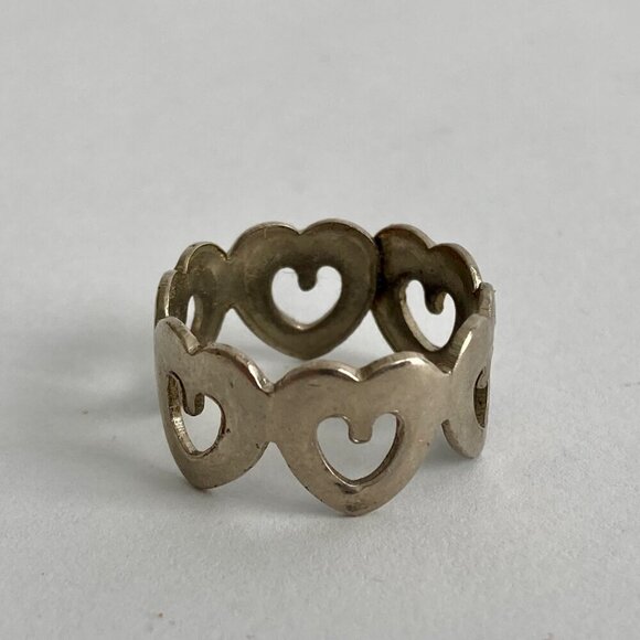 Jewelry - Vintage Silver Repeating Hearts Adjustable Ring Estate Find